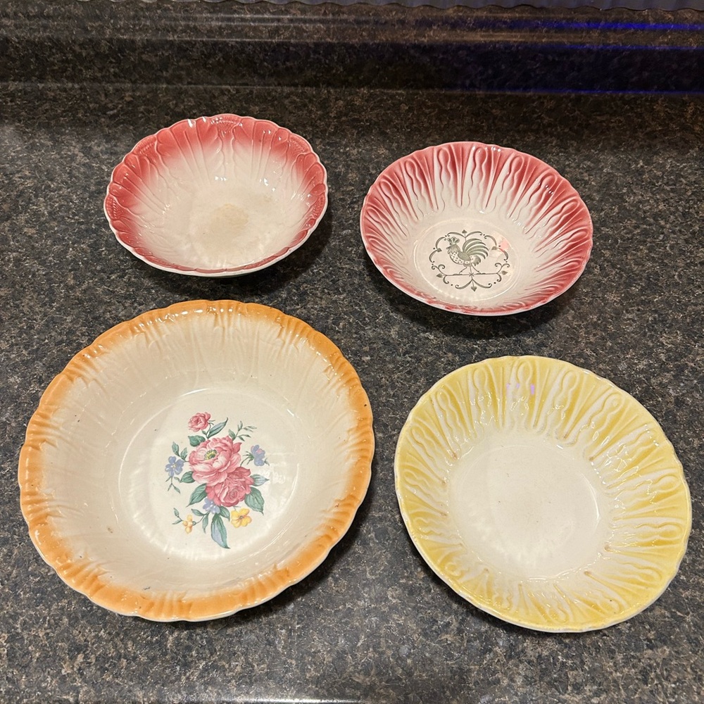 Homer Laughlin Floral vintage Bowl Set - Red, Yellow, Orange Scio pottery